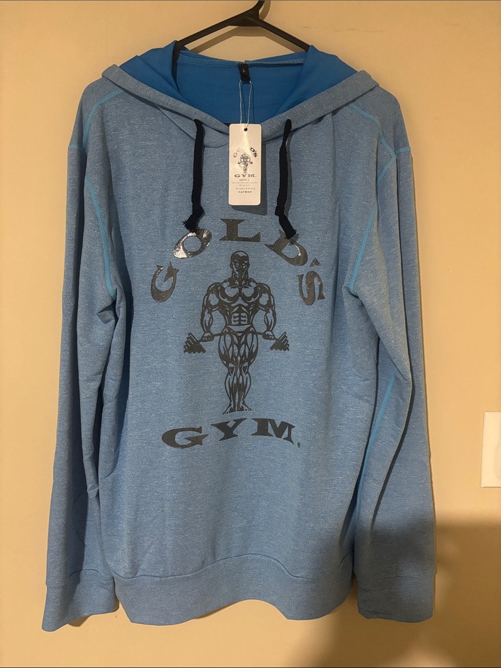 Golds Gym Men's Light Blue Hooded Pullover Large NWT